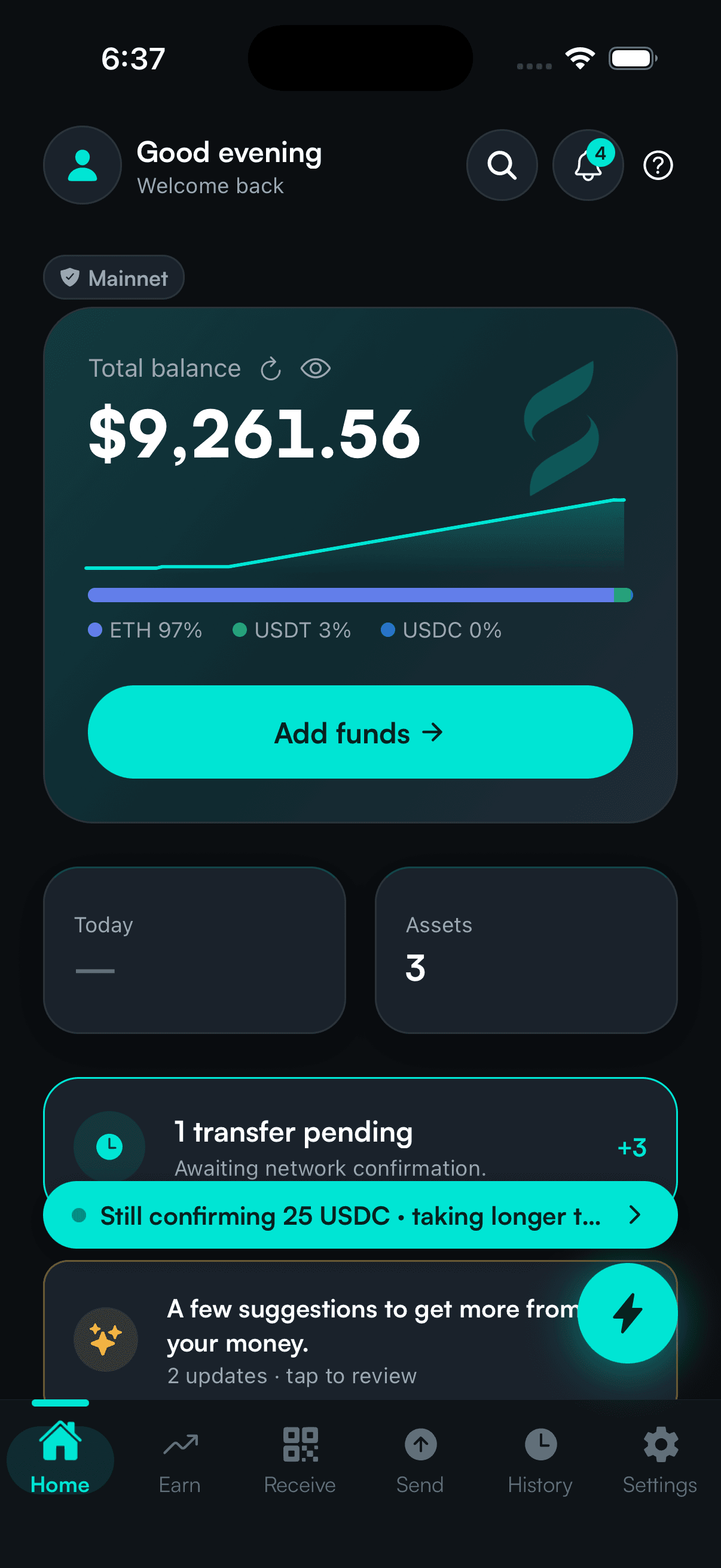 SpendTheBits app — Home screen