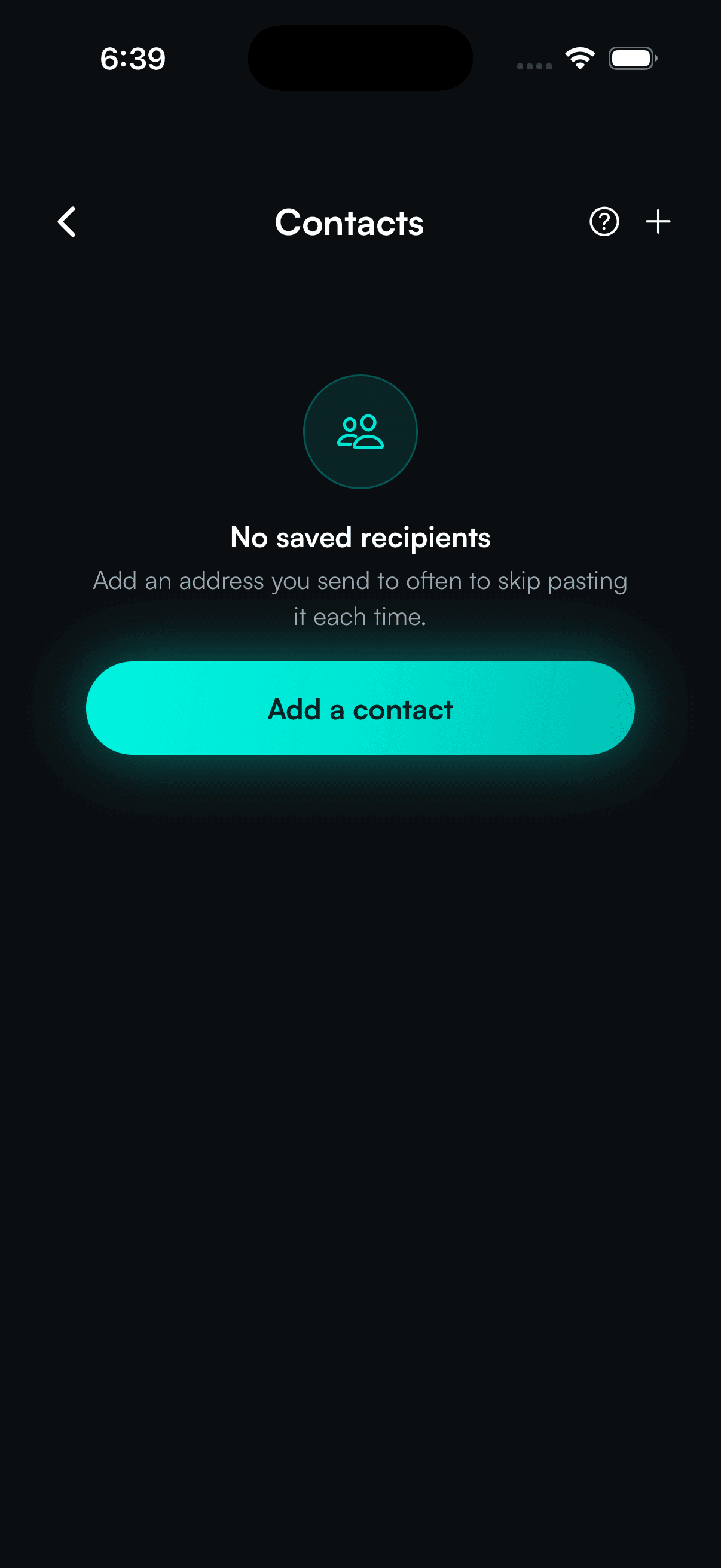 SpendTheBits app — Contacts screen