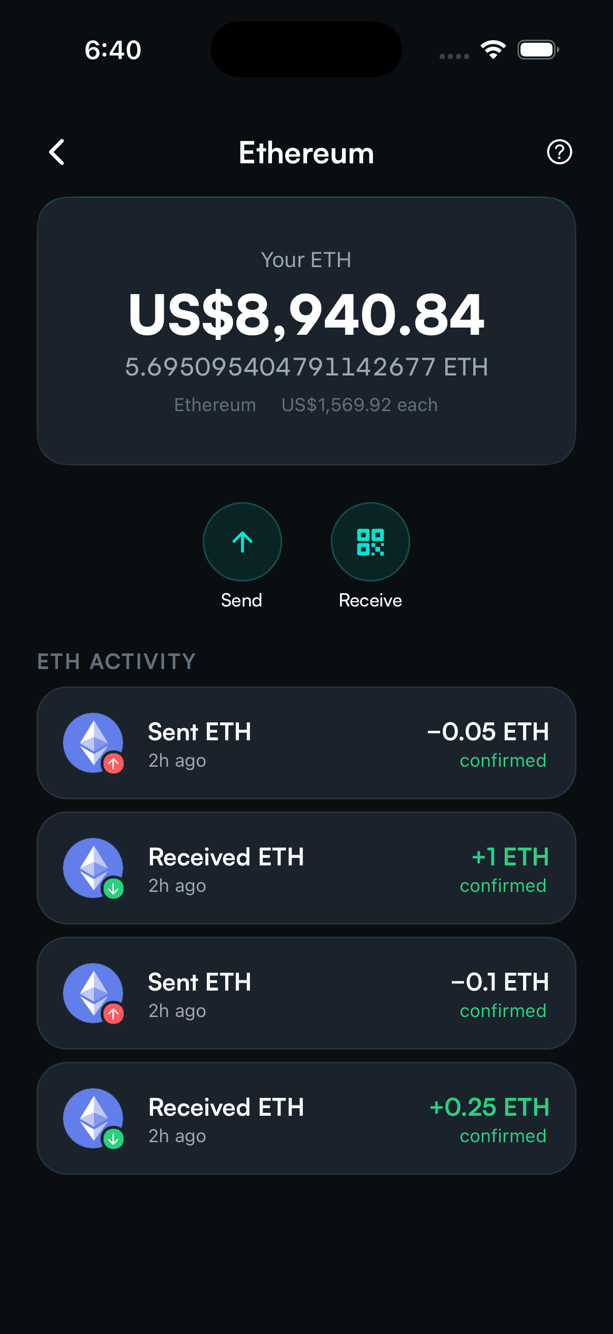 SpendTheBits app — Ethereum screen