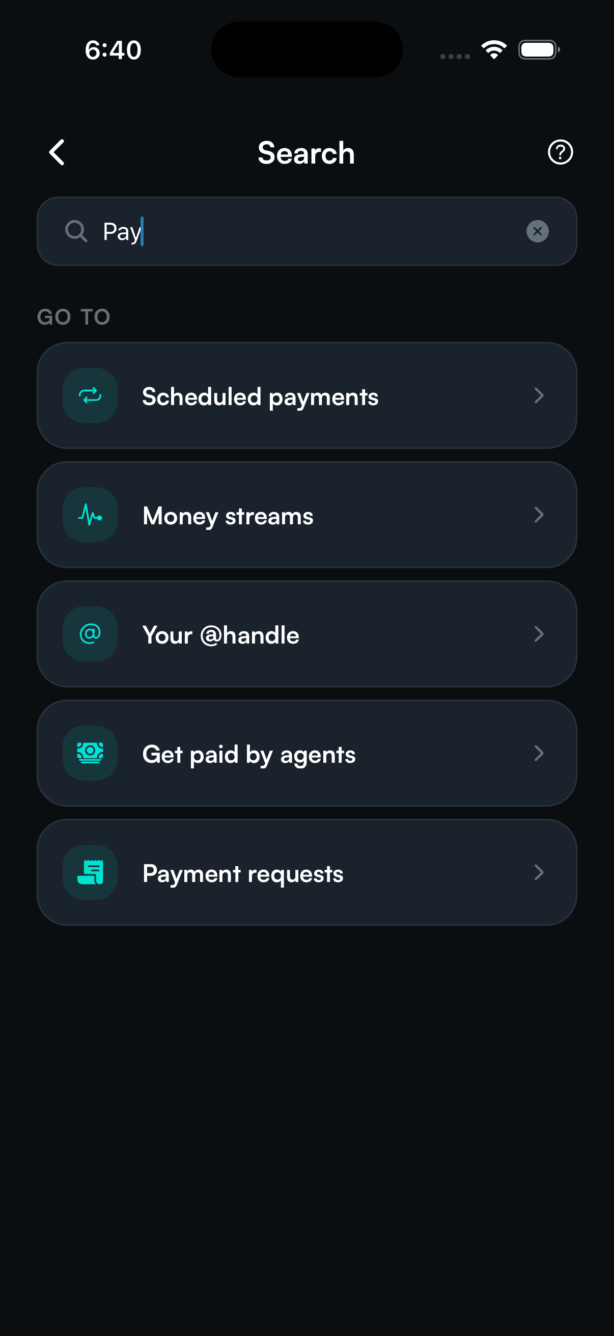 SpendTheBits app — Search screen