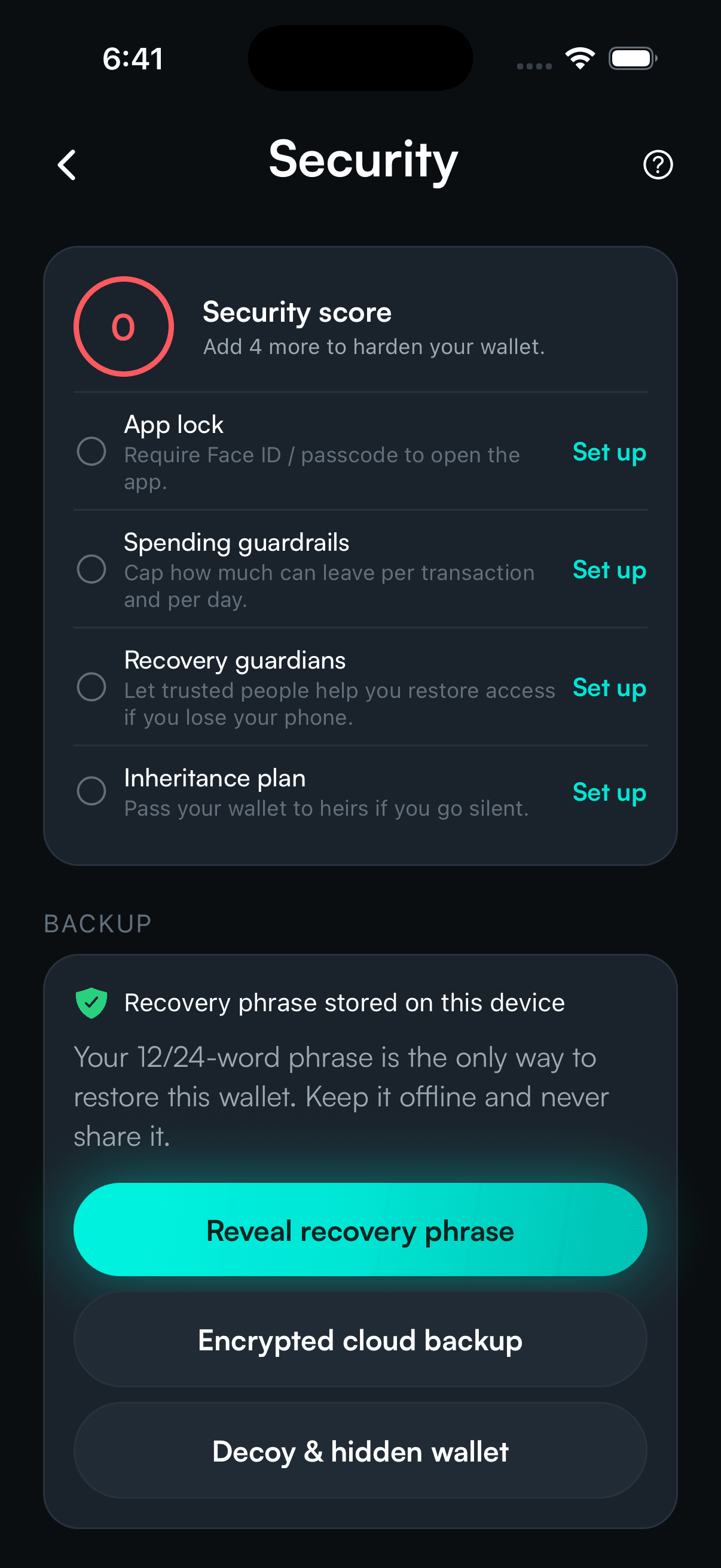 SpendTheBits app — Security screen