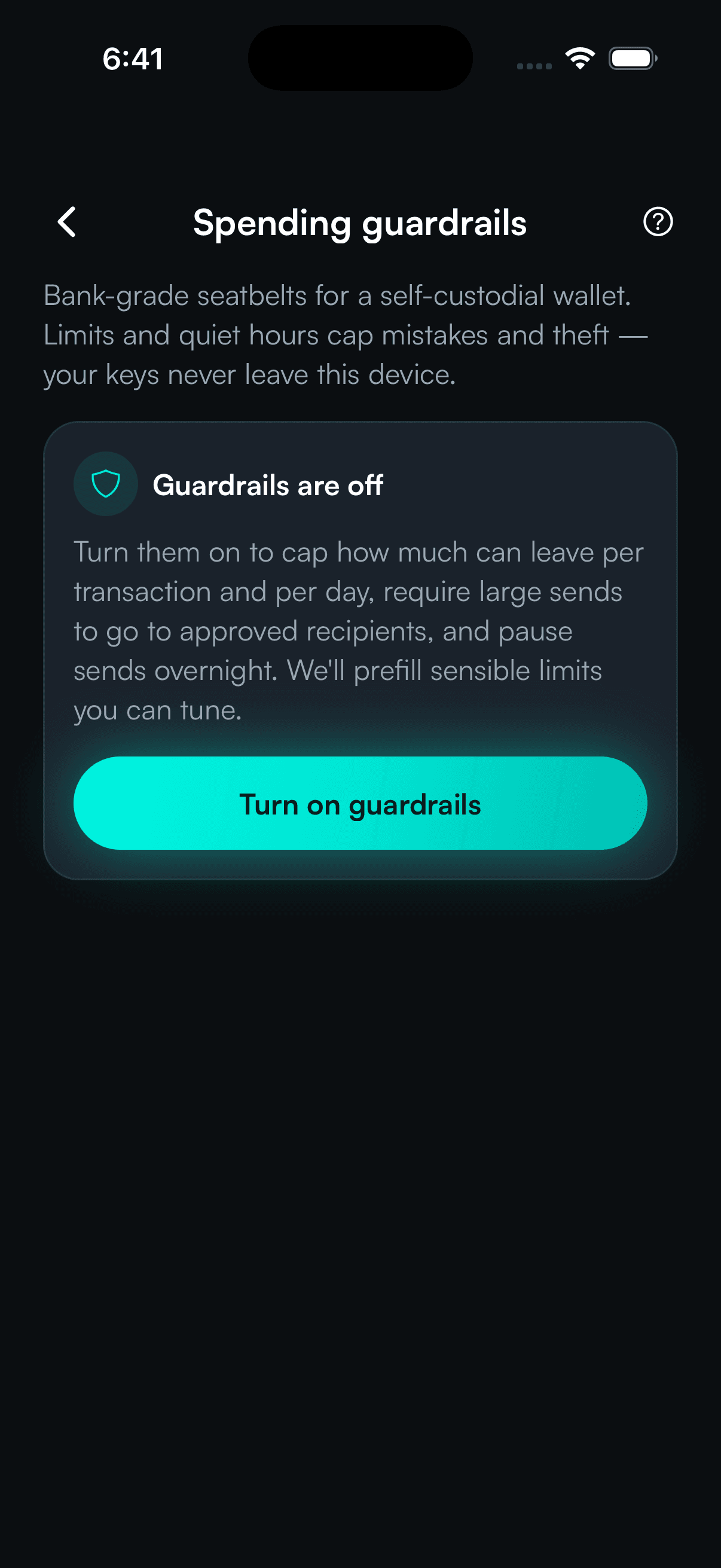 SpendTheBits app — Guardrails screen