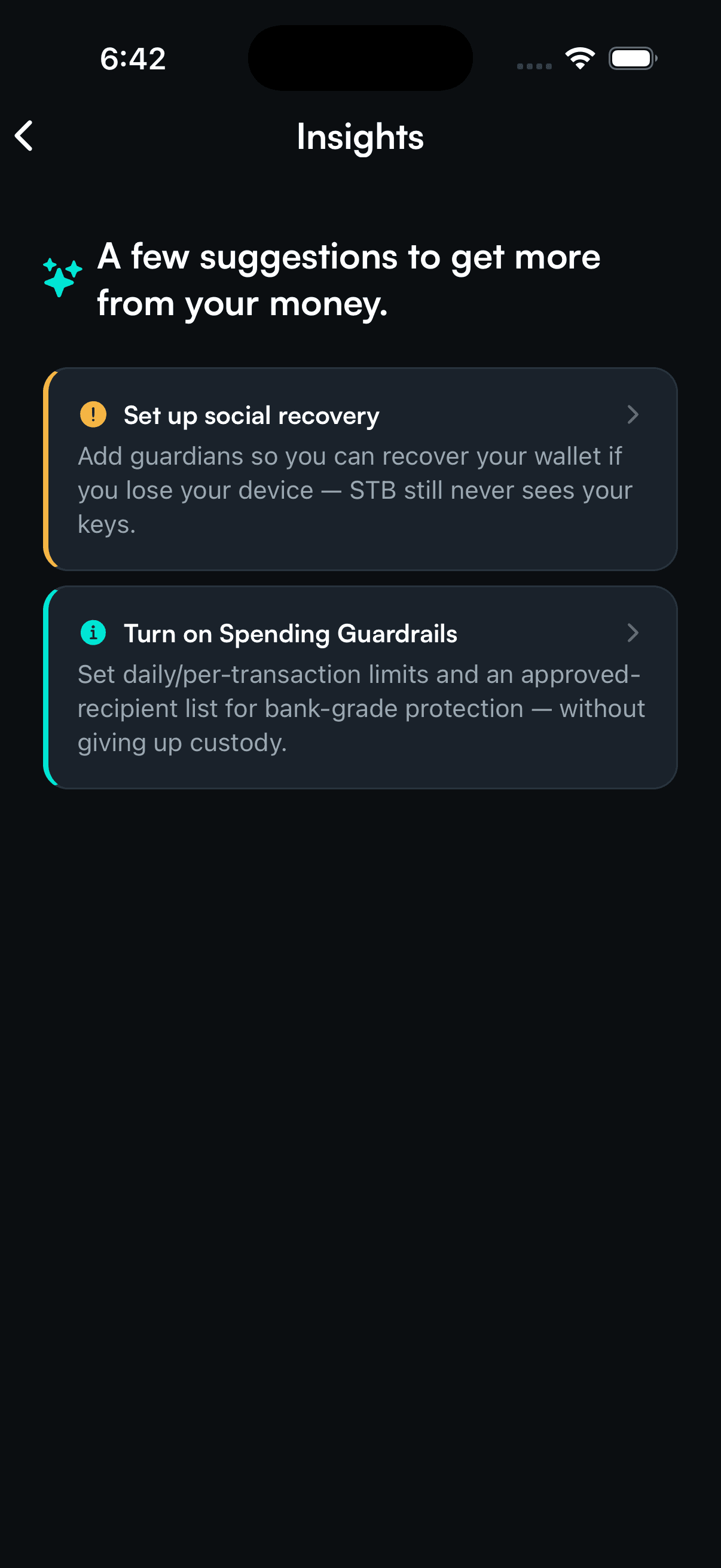 SpendTheBits app — Insights screen