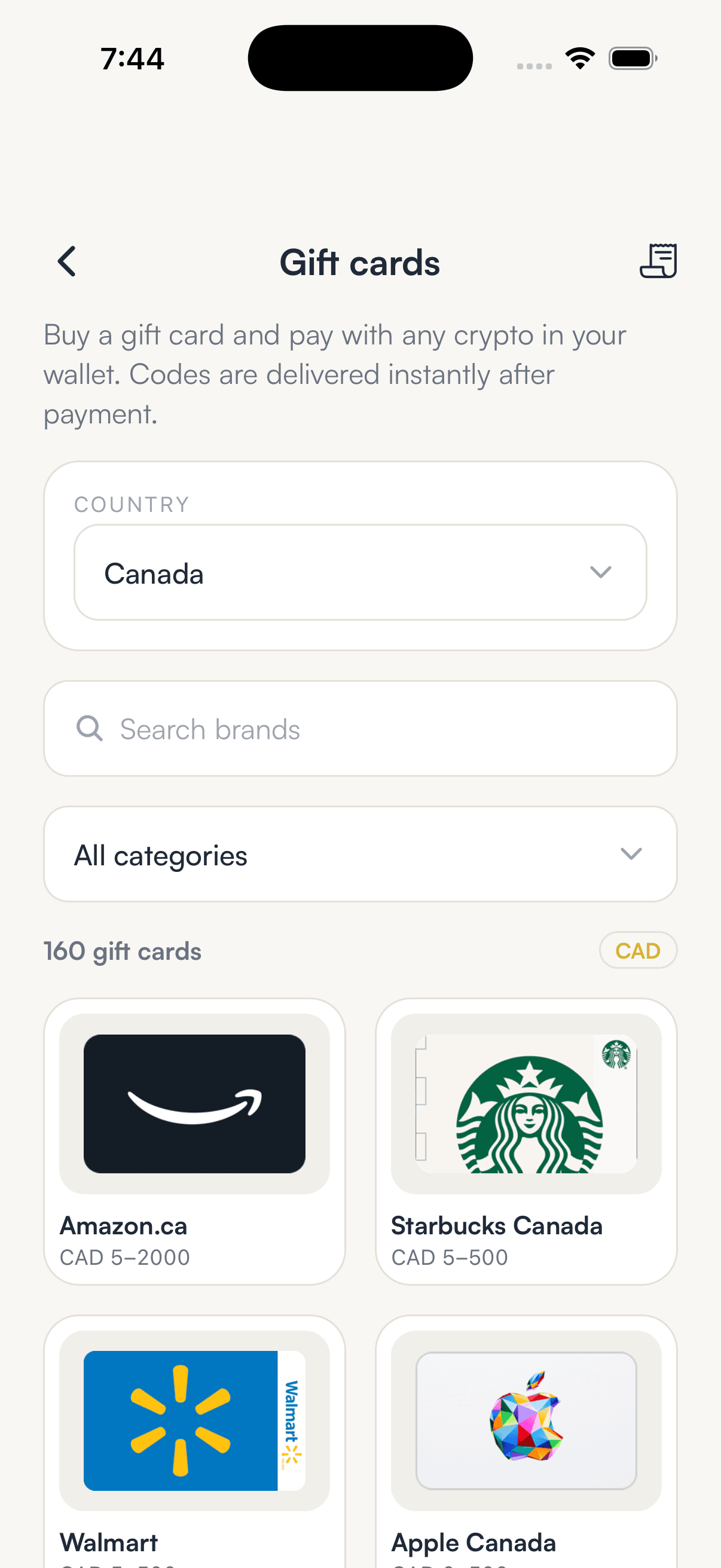The SpendTheBits Gift cards store for Canada with Amazon, Starbucks, Walmart and Apple cards
