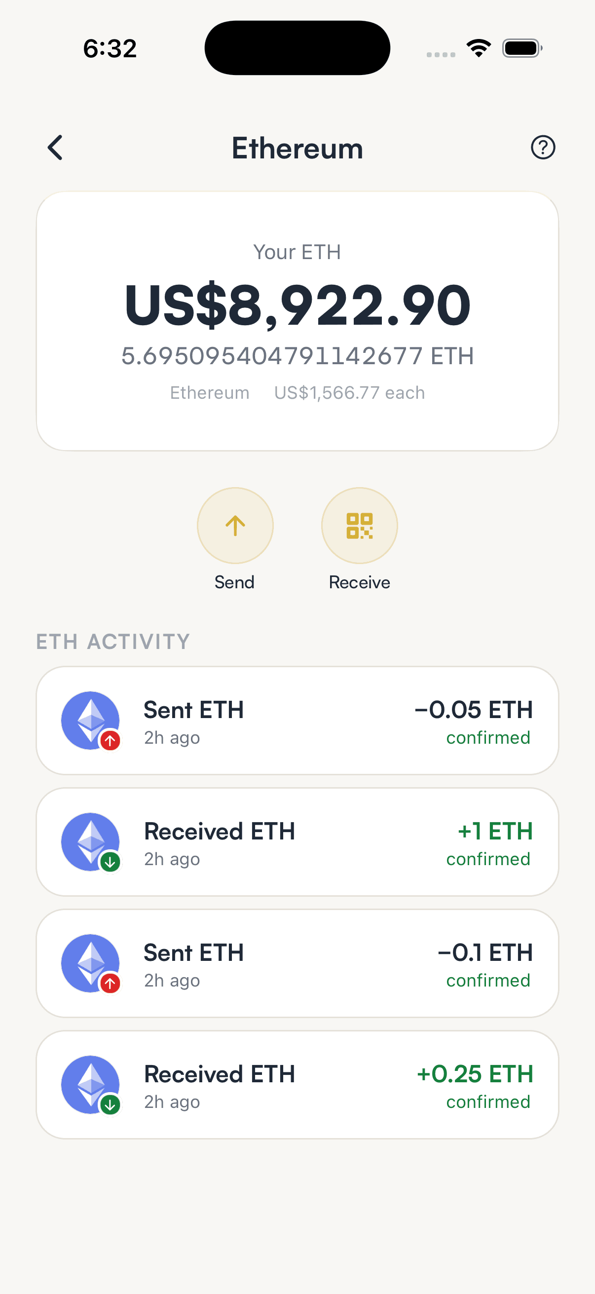 SpendTheBits app — Ethereum screen