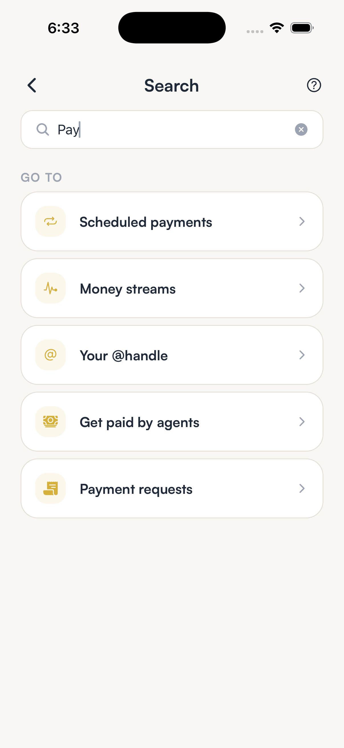SpendTheBits app — Search screen