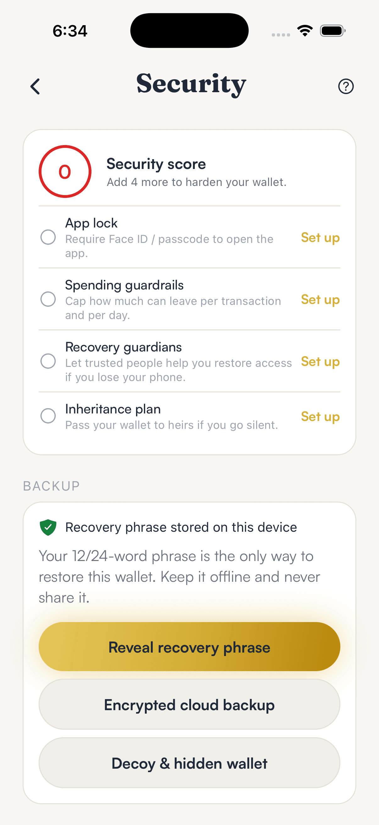 SpendTheBits app — Security screen