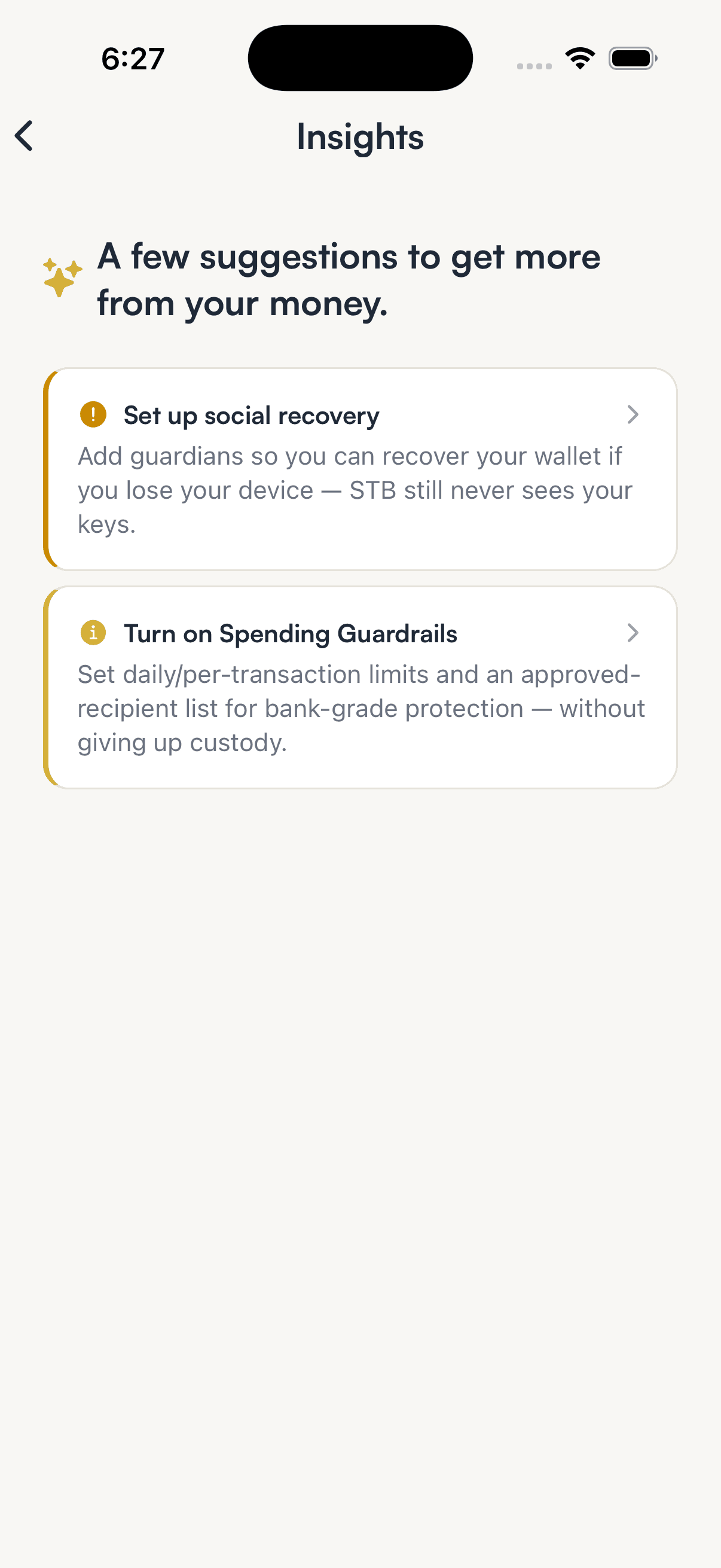 SpendTheBits app — Insights screen