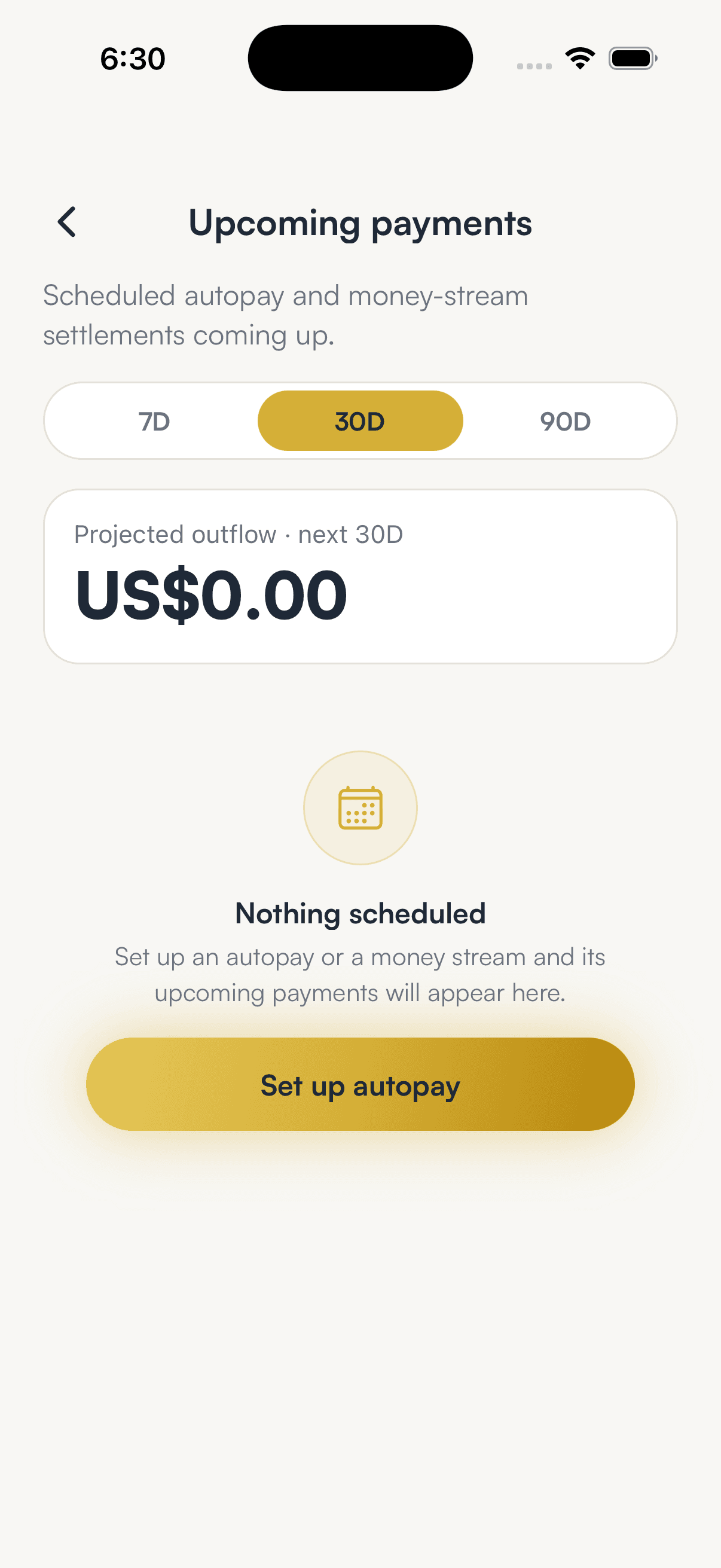 SpendTheBits app — Upcoming screen