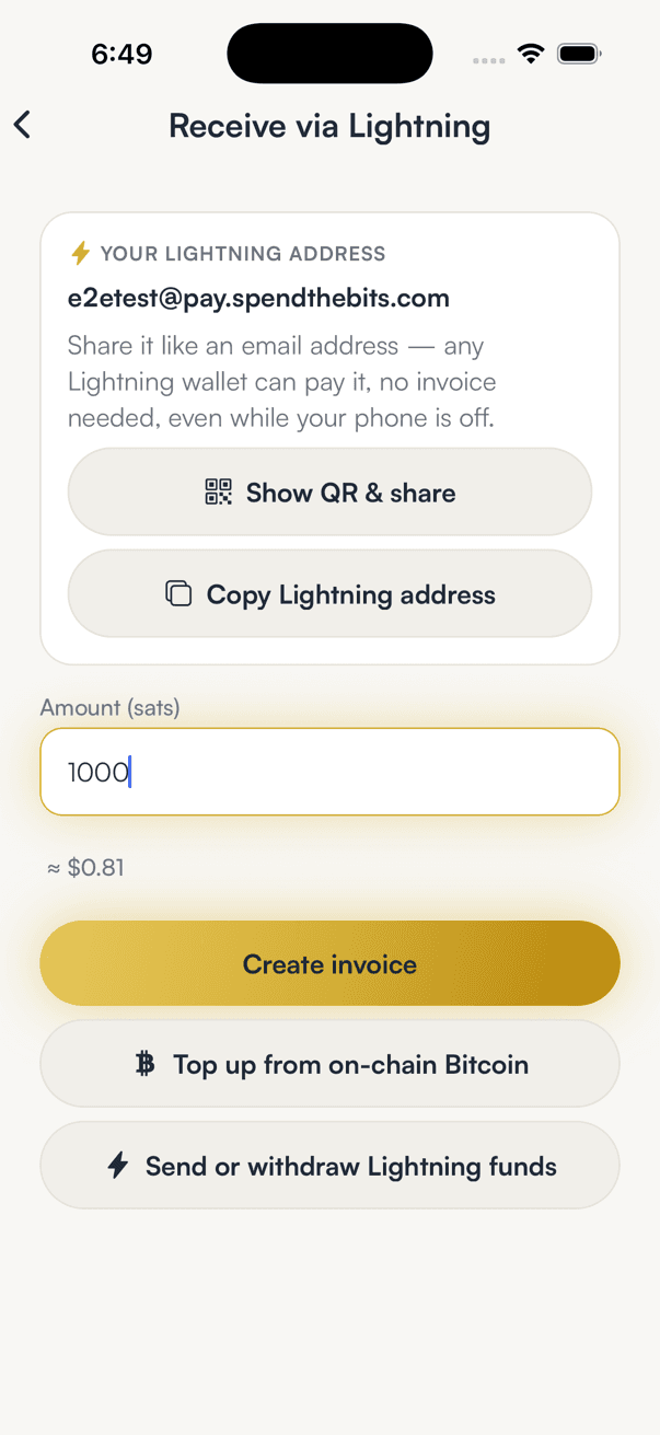 The amount field filled with 1000 and an estimate of about 0.81 dollars under it, with the Create invoice button enabled