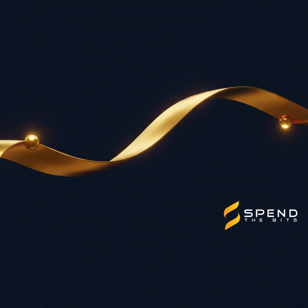 A continuous gold ribbon flowing along an arc between two points, representing payroll streamed per second.