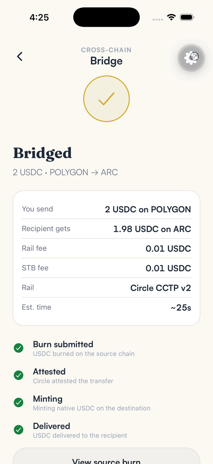 The bridged confirmation screen in SpendTheBits