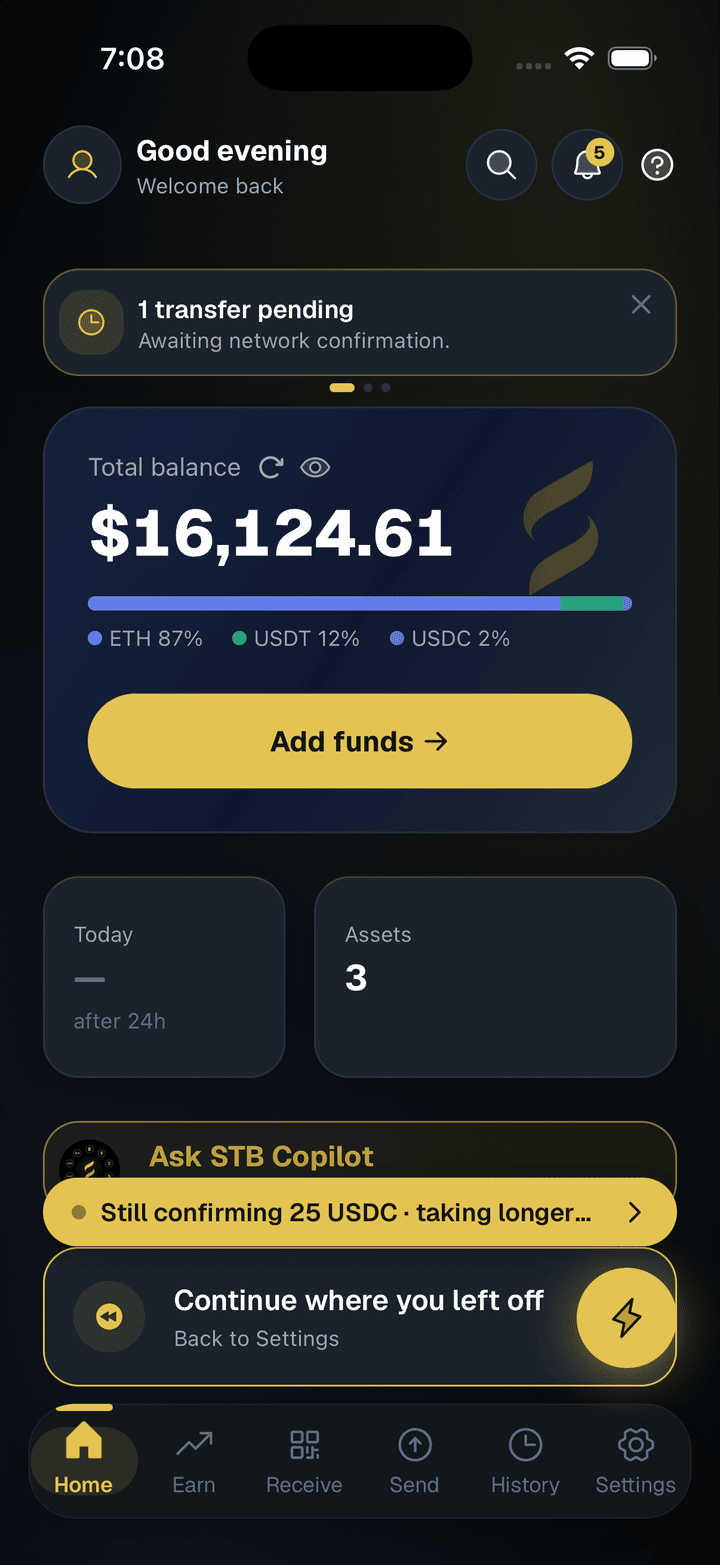 SpendTheBits app, Home screen