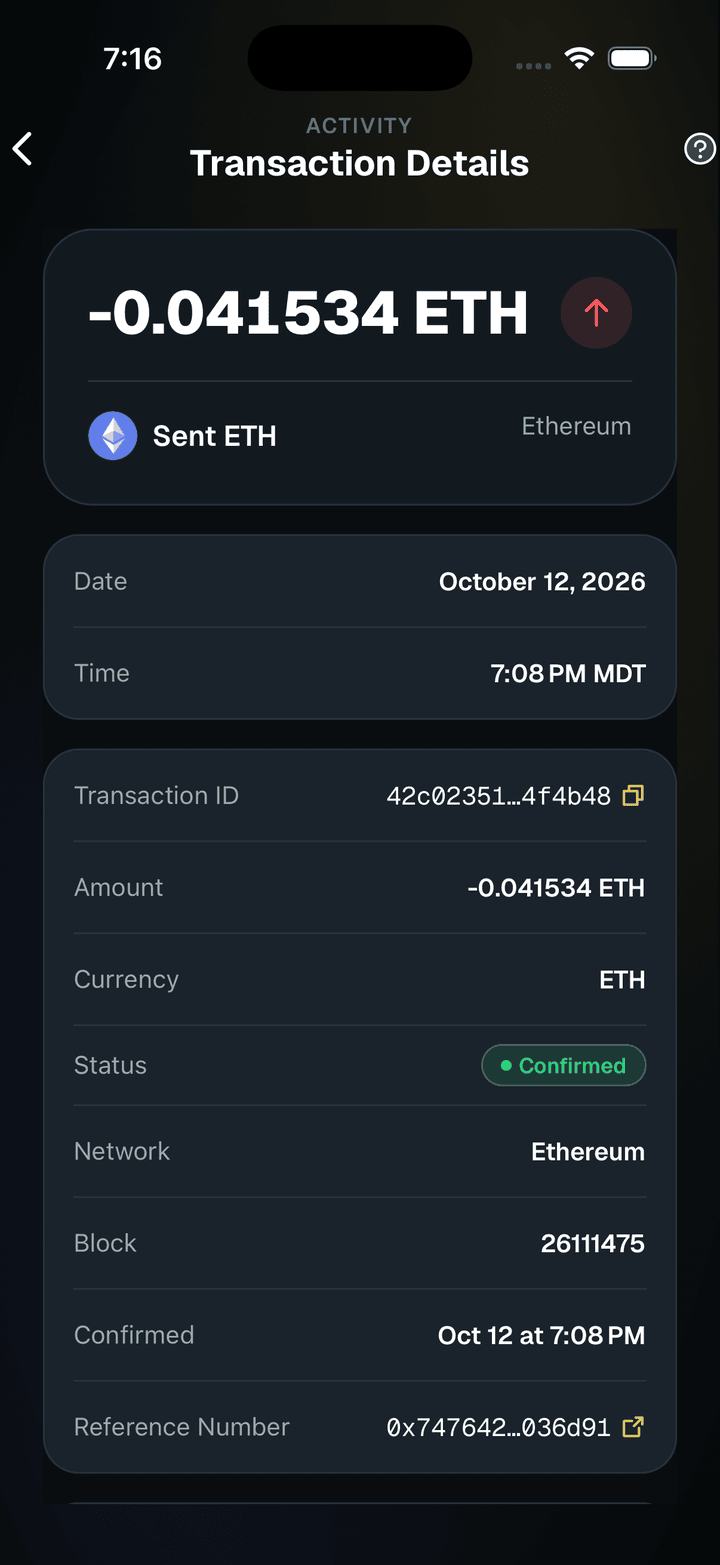SpendTheBits app, Transaction screen