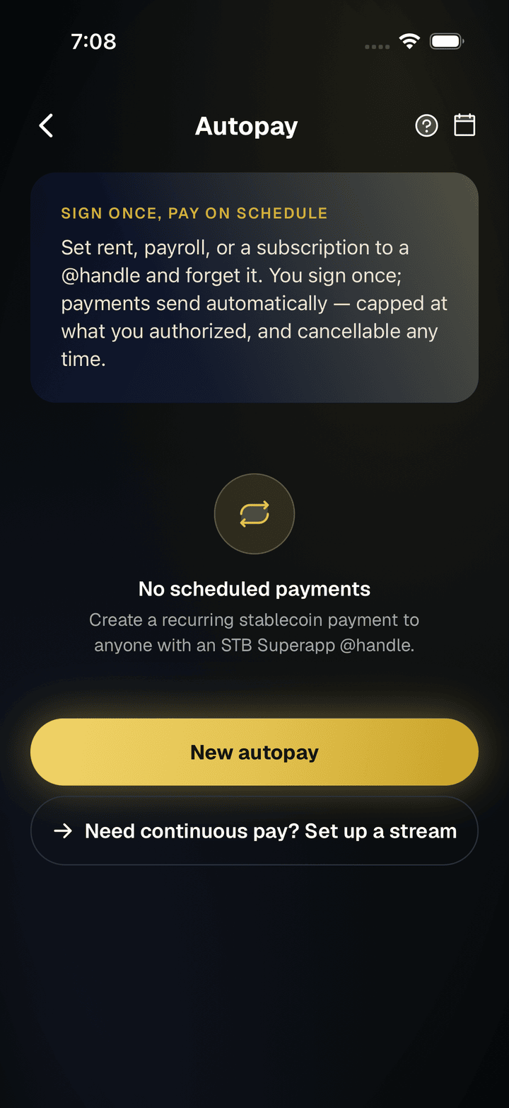 SpendTheBits app, Autopay screen