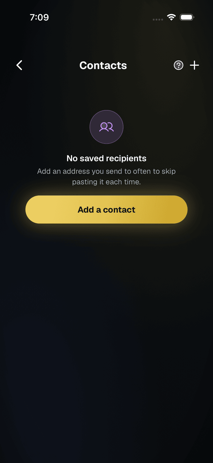 SpendTheBits app, Contacts screen