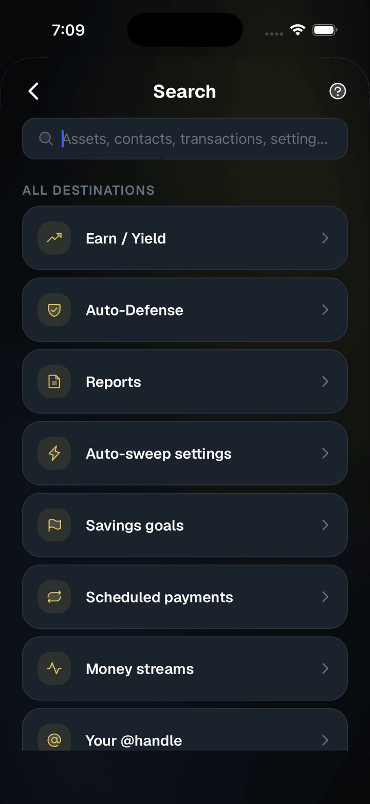 SpendTheBits app, Search screen