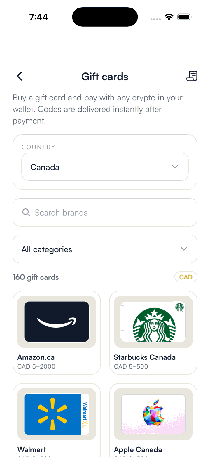 The SpendTheBits Gift cards store for Canada with Amazon, Starbucks, Walmart and Apple cards
