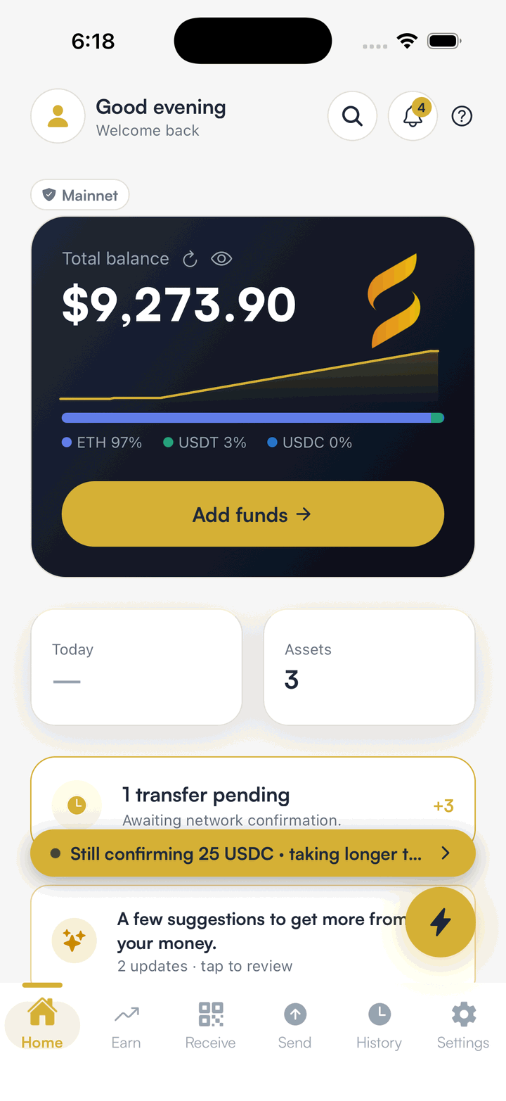 SpendTheBits wallet home with Bitcoin alongside 12 other chains