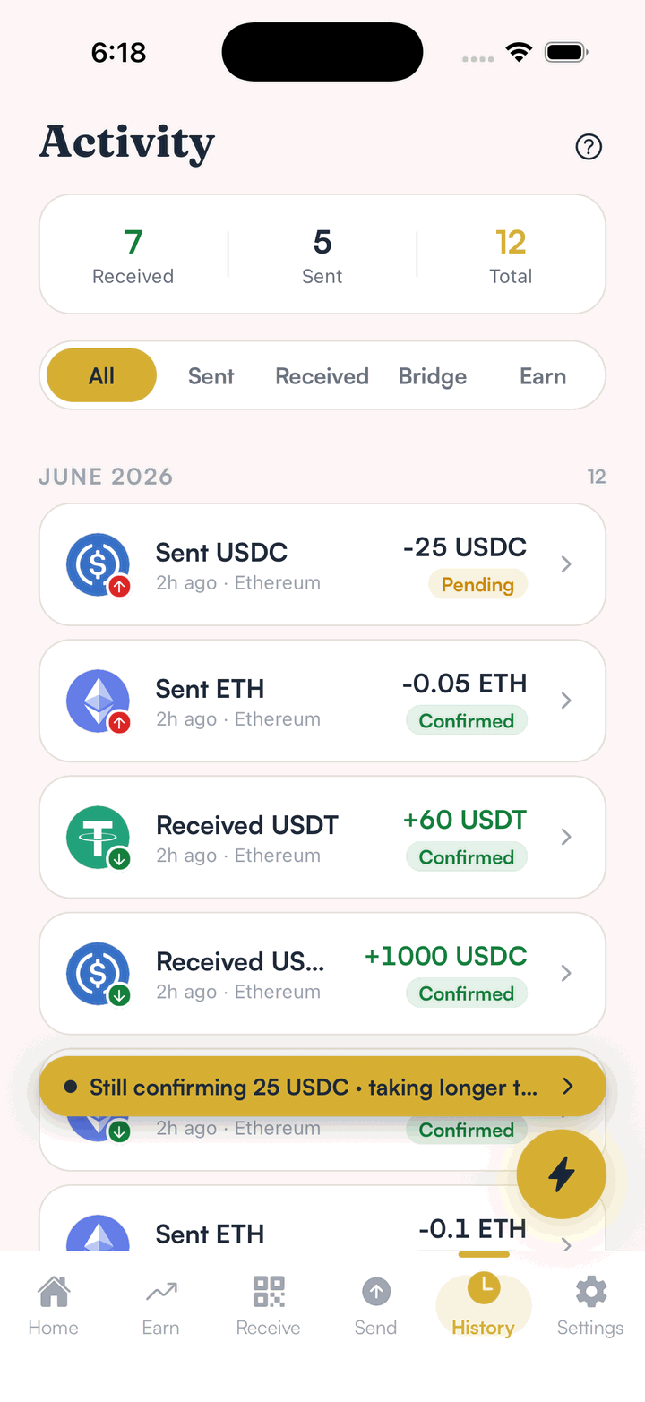 SpendTheBits app, Activity screen