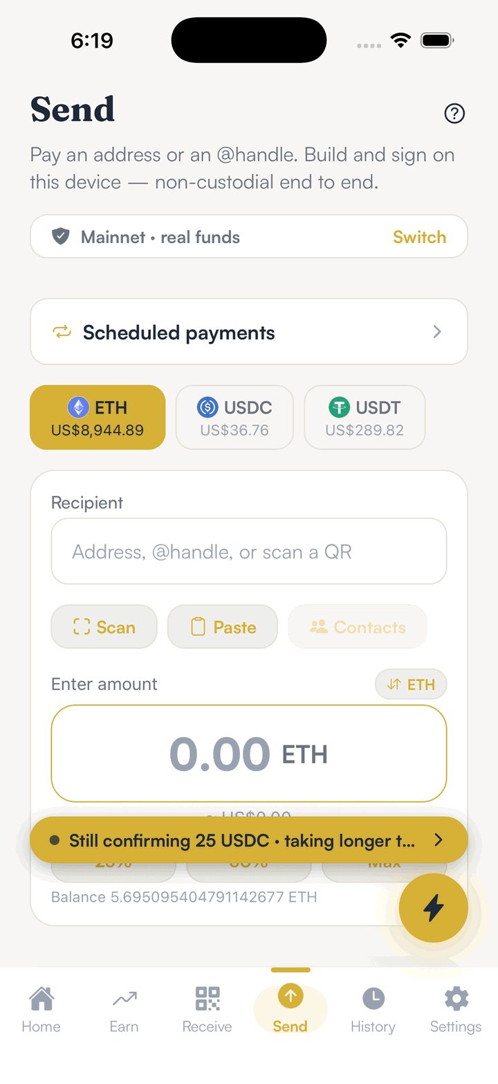 SpendTheBits send flow supporting Lightning invoices and addresses
