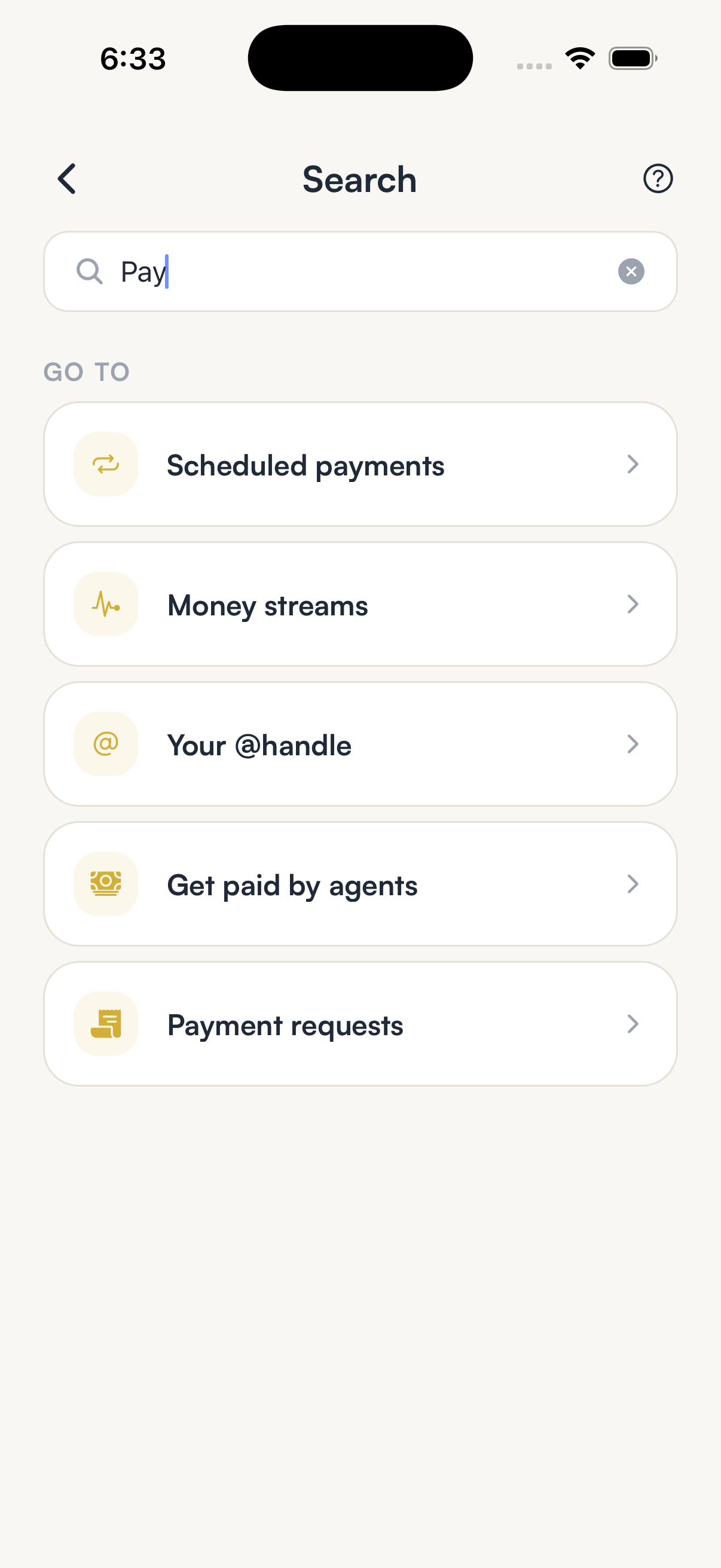 SpendTheBits app, Search screen