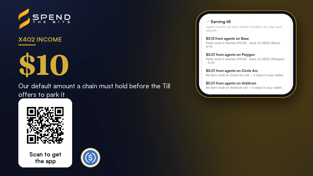 SpendTheBits Earning till card listing agent income by chain, beside the $10 default threshold before a chain is offered a vault.
